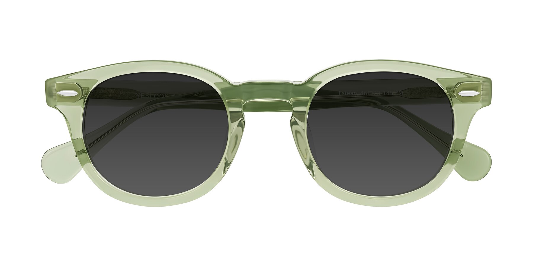 Folded Front of Estean in Transparent Green with Gray Tinted Lenses
