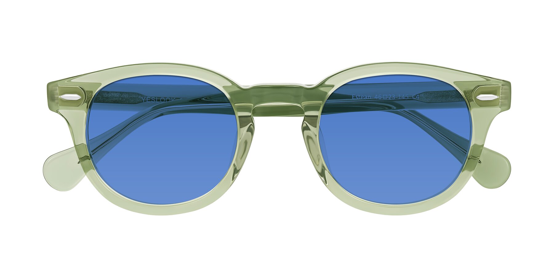 Folded Front of Estean in Transparent Green with Blue Tinted Lenses