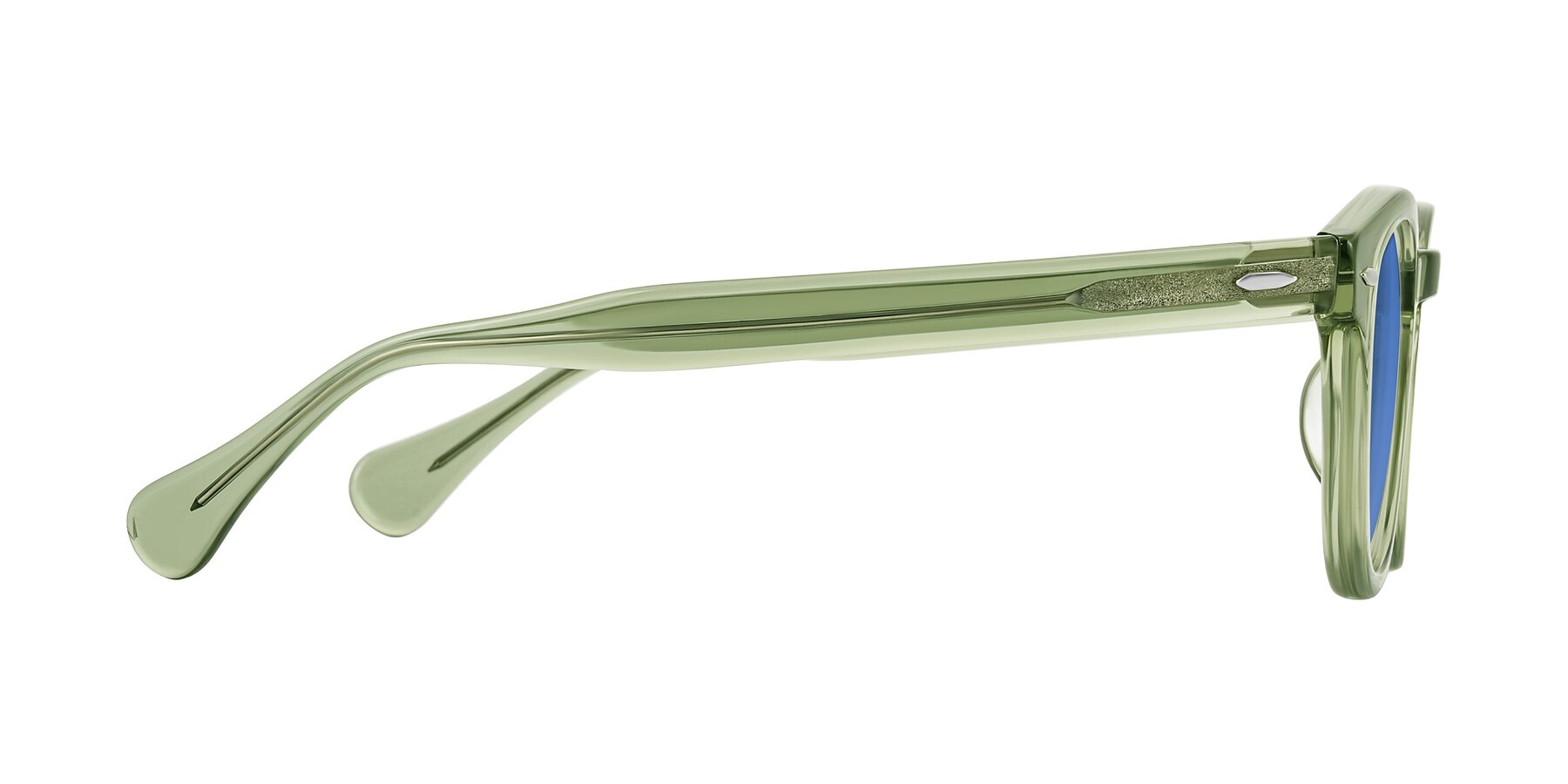 Side of Estean in Transparent Green with Blue Tinted Lenses