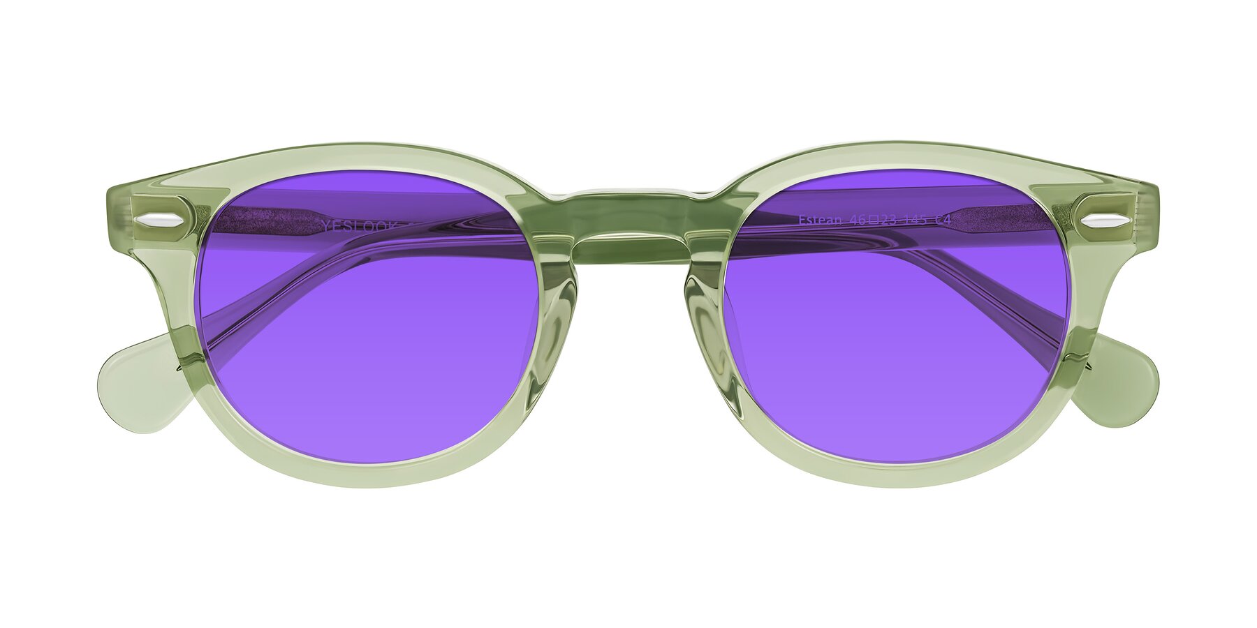 Folded Front of Estean in Transparent Green with Purple Tinted Lenses
