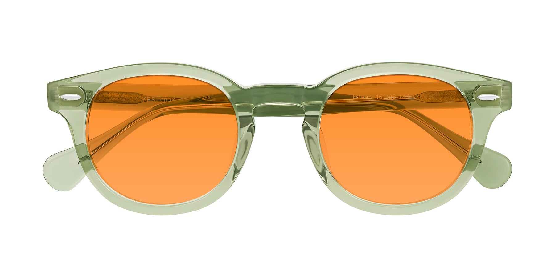 Folded Front of Estean in Transparent Green with Orange Tinted Lenses