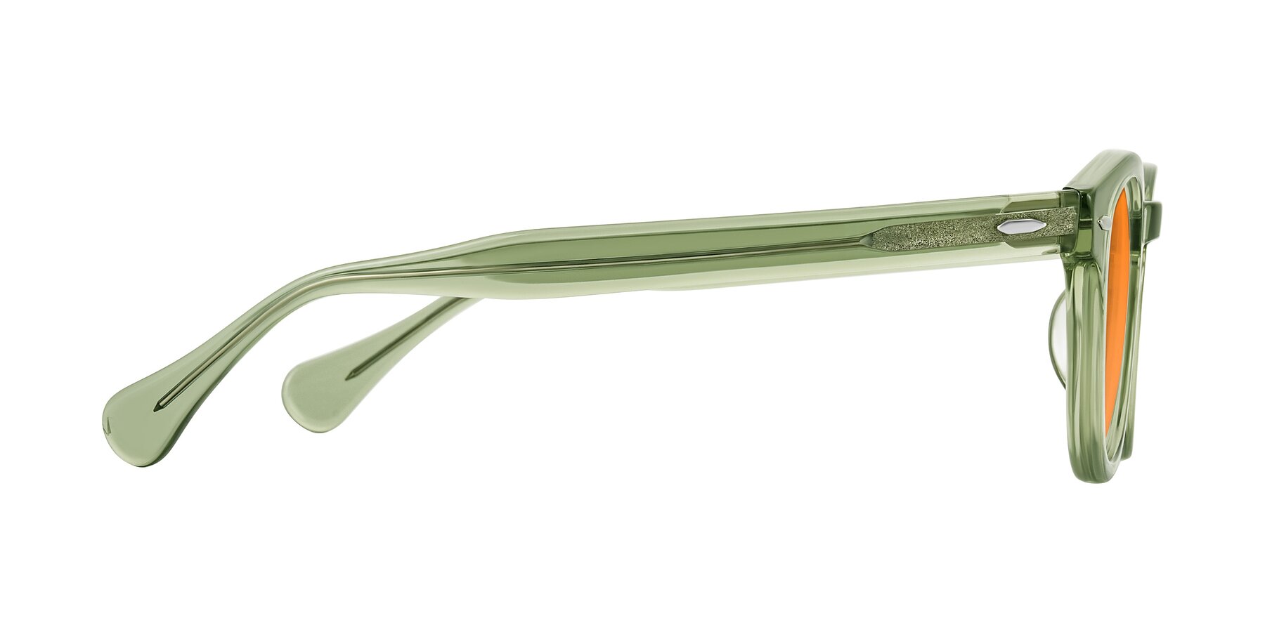 Side of Estean in Transparent Green with Orange Tinted Lenses