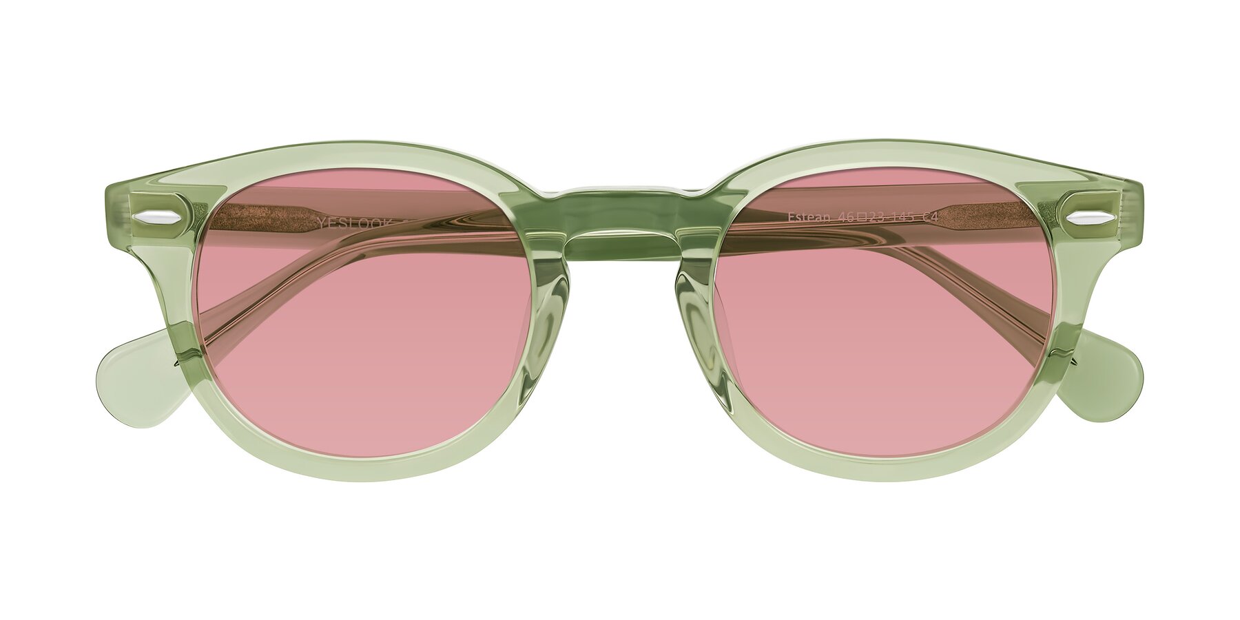 Folded Front of Estean in Transparent Green with Medium Garnet Tinted Lenses
