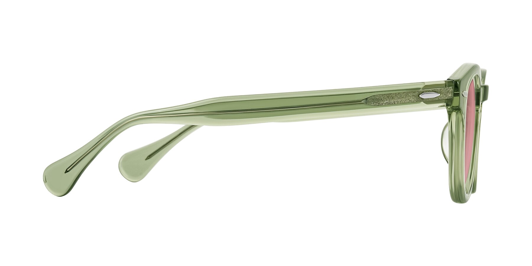 Side of Estean in Transparent Green with Medium Garnet Tinted Lenses
