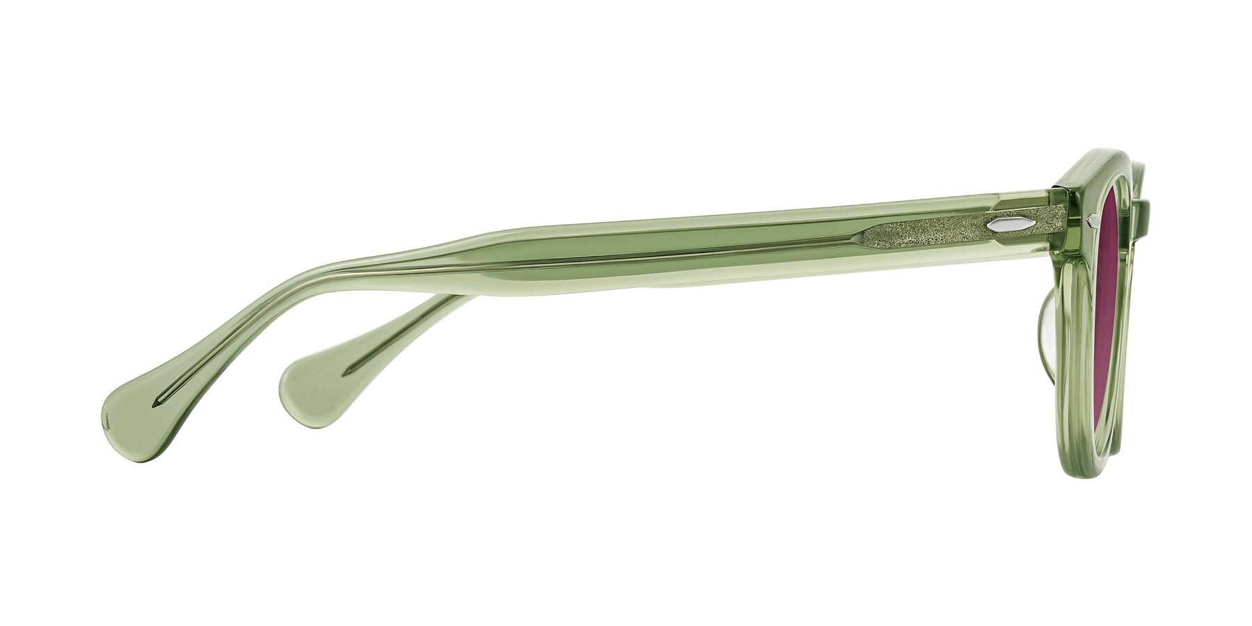 Side of Estean in Transparent Green with Wine Tinted Lenses