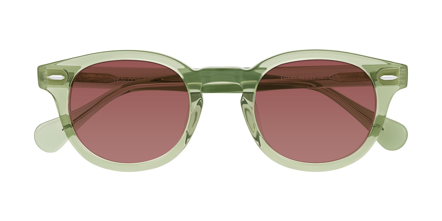 Folded Front of Estean in Transparent Green with Garnet Tinted Lenses