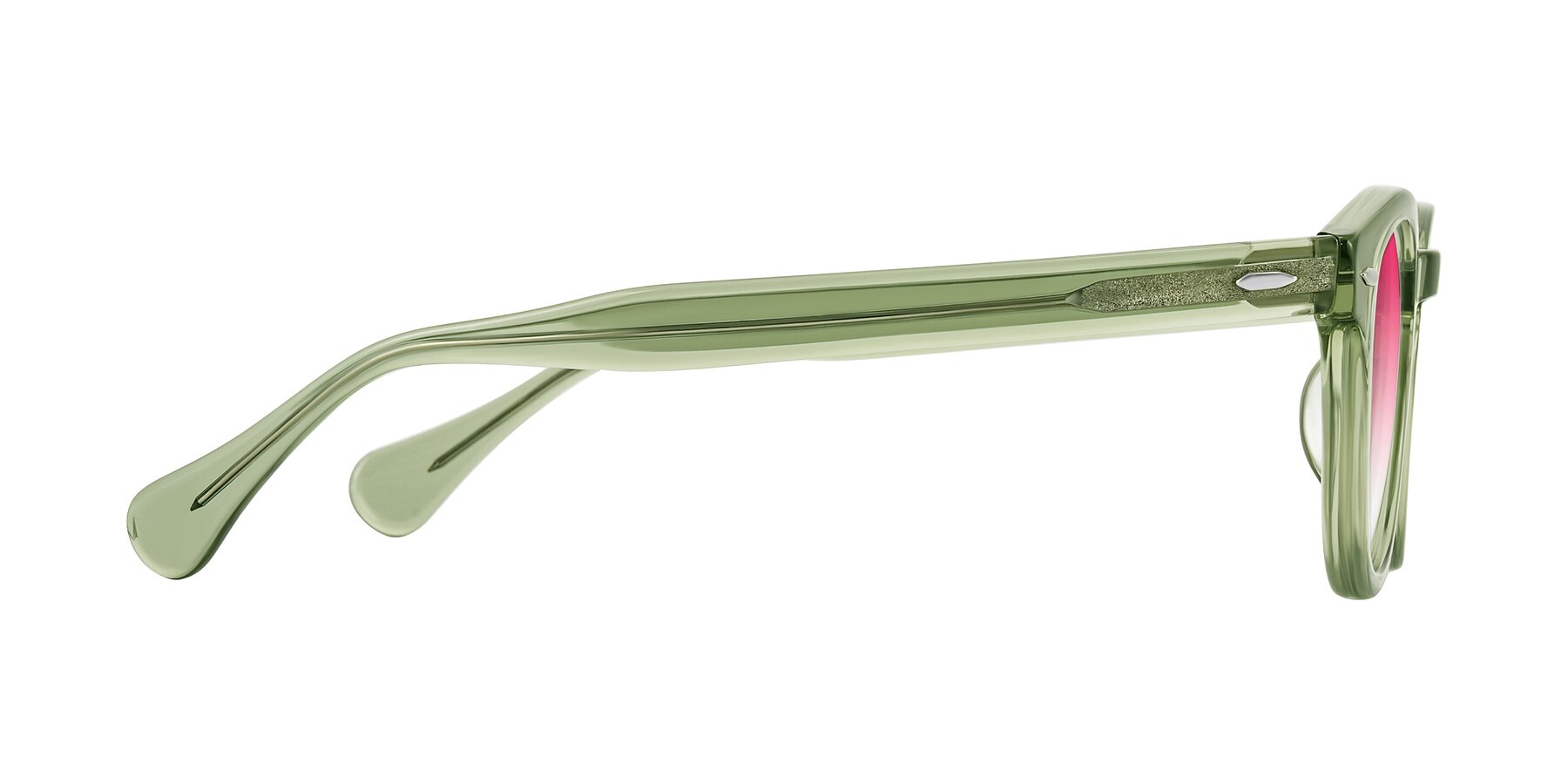 Side of Estean in Transparent Green with Pink Gradient Lenses