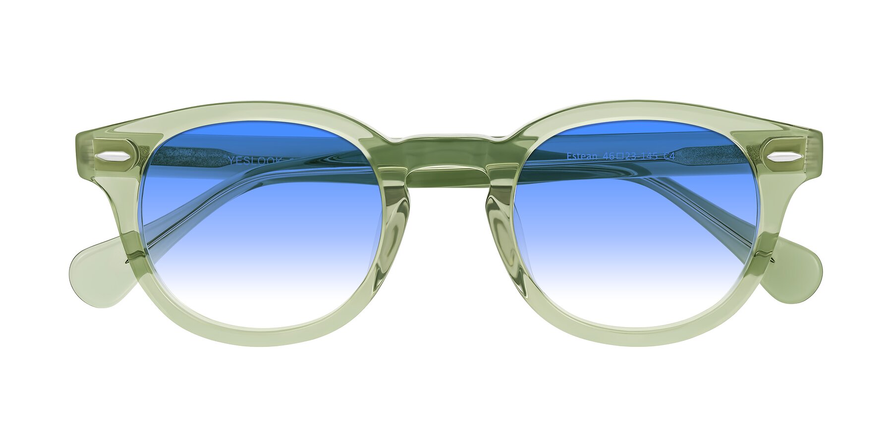 Folded Front of Estean in Transparent Green with Blue Gradient Lenses