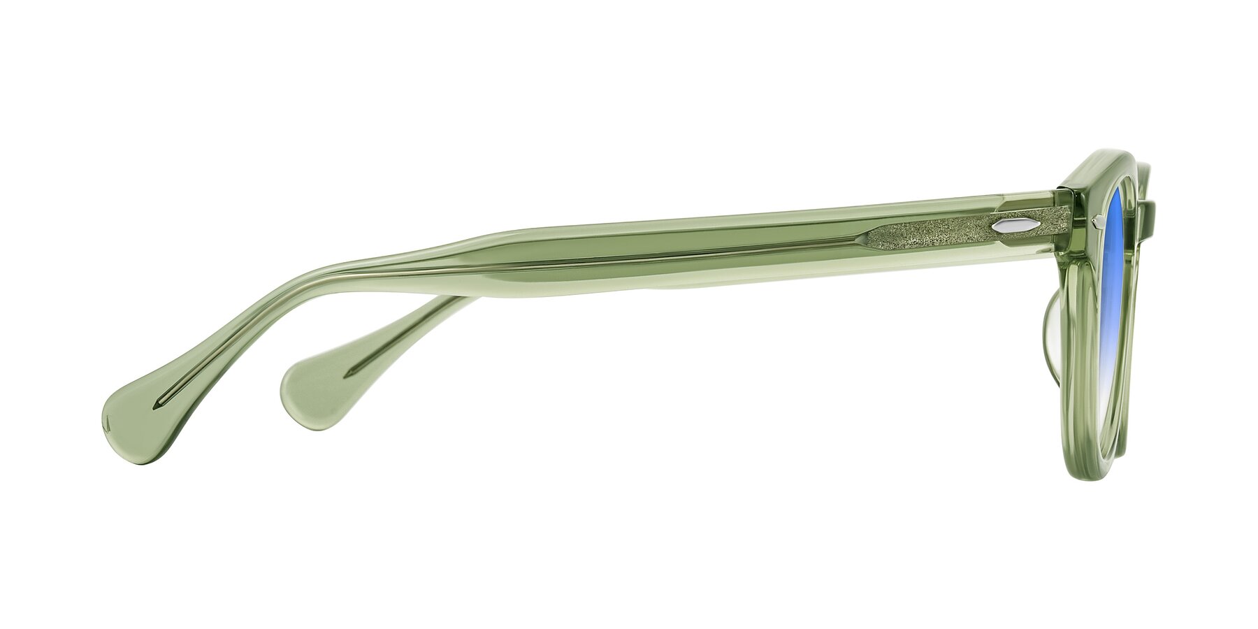 Side of Estean in Transparent Green with Blue Gradient Lenses