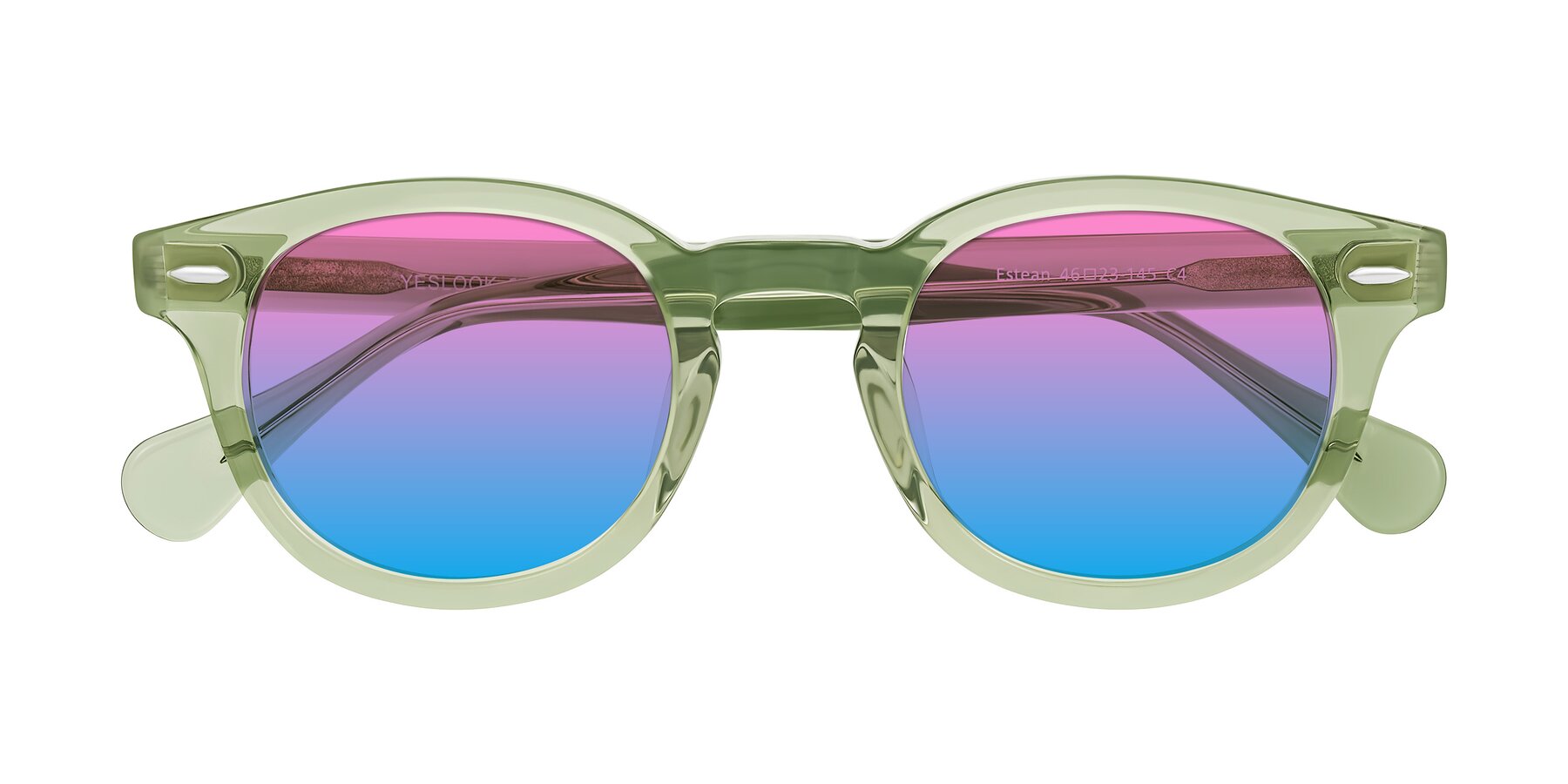 Folded Front of Estean in Transparent Green with Pink / Blue Gradient Lenses