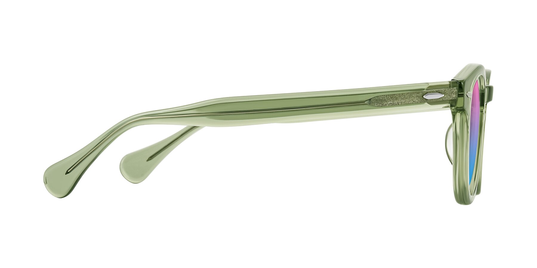 Side of Estean in Transparent Green with Pink / Blue Gradient Lenses