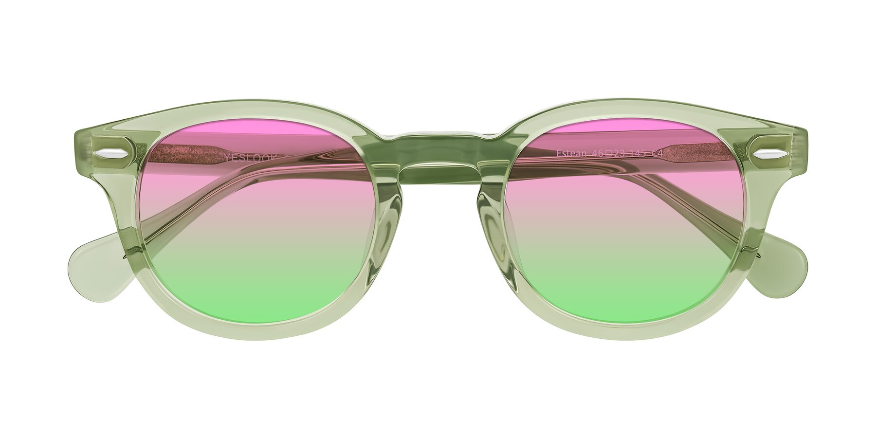 Folded Front of Estean in Transparent Green with Pink / Green Gradient Lenses