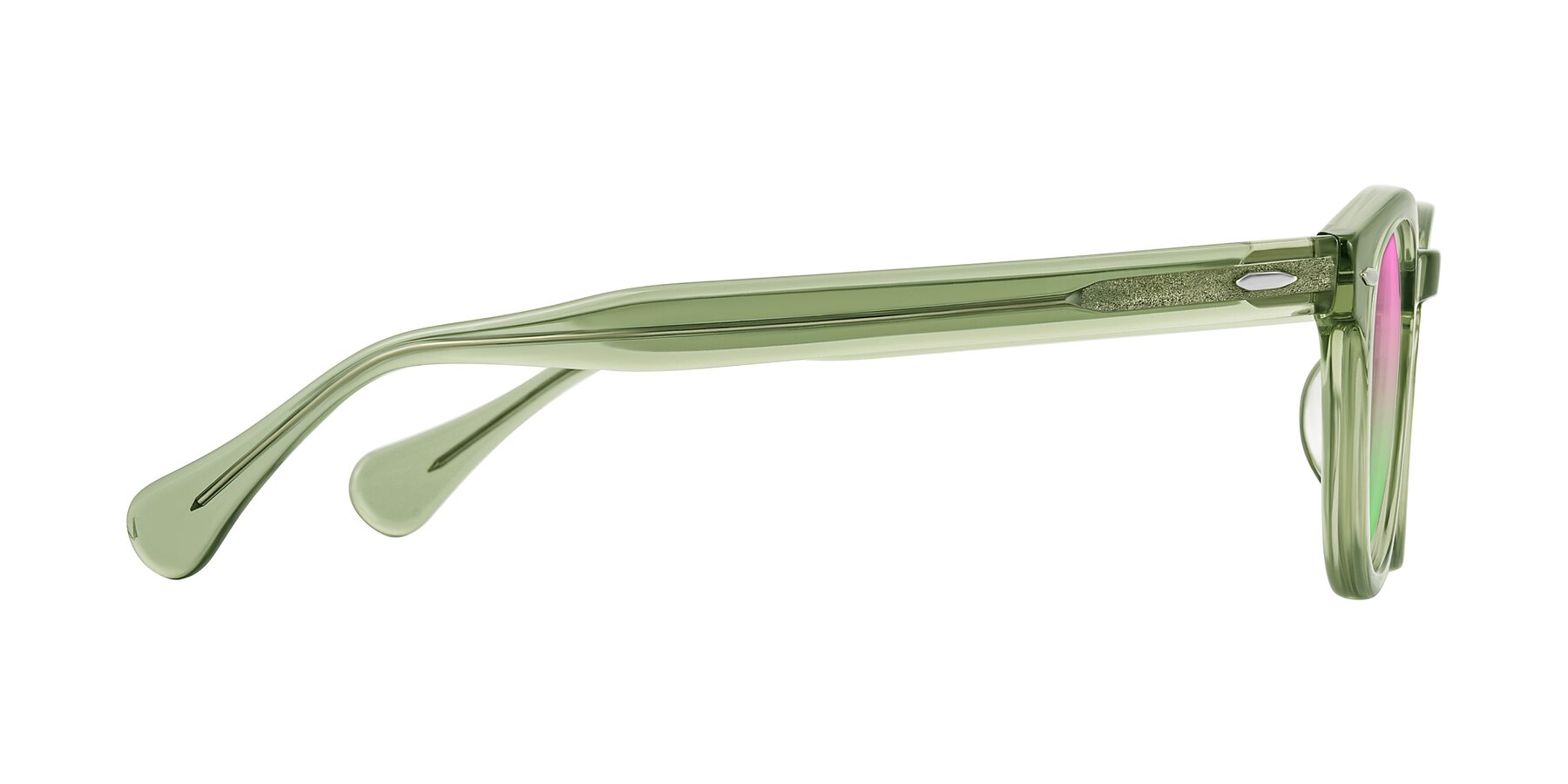 Side of Estean in Transparent Green with Pink / Green Gradient Lenses
