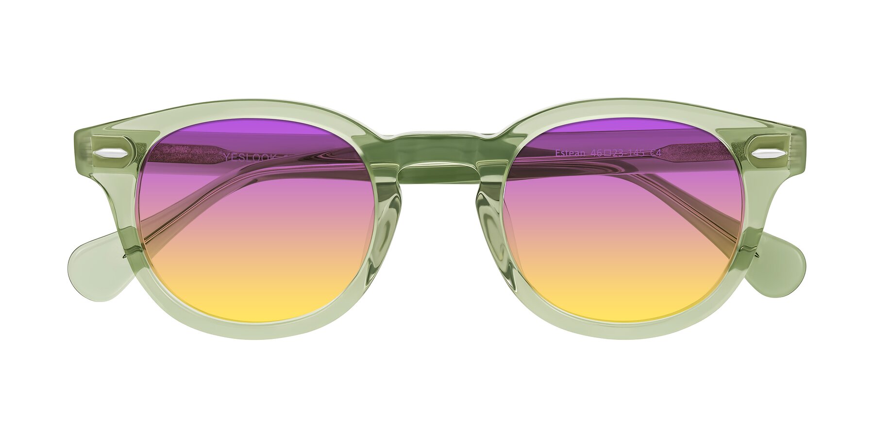 Folded Front of Estean in Transparent Green with Purple / Yellow Gradient Lenses