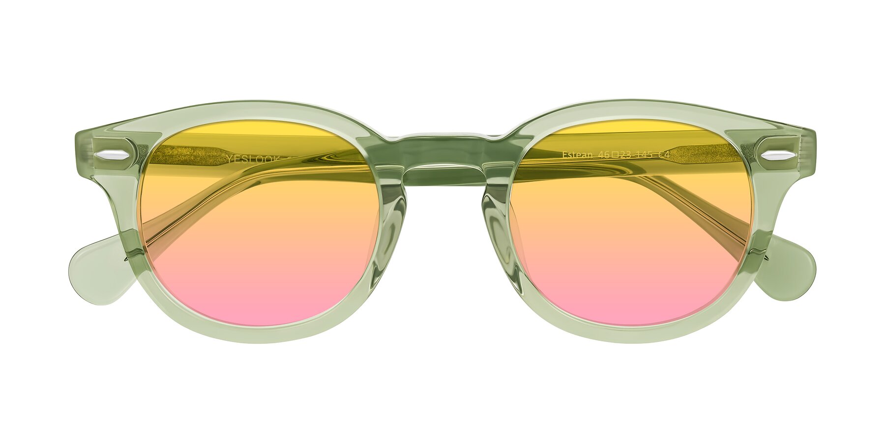 Folded Front of Estean in Transparent Green with Yellow / Pink Gradient Lenses