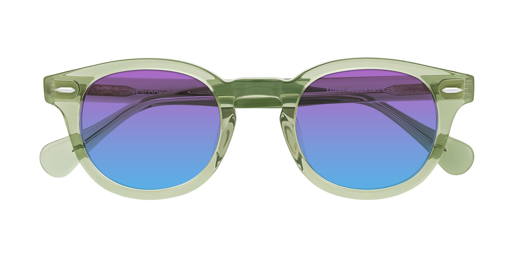 Folded Front of Estean in Transparent Green with Purple / Blue Gradient Lenses