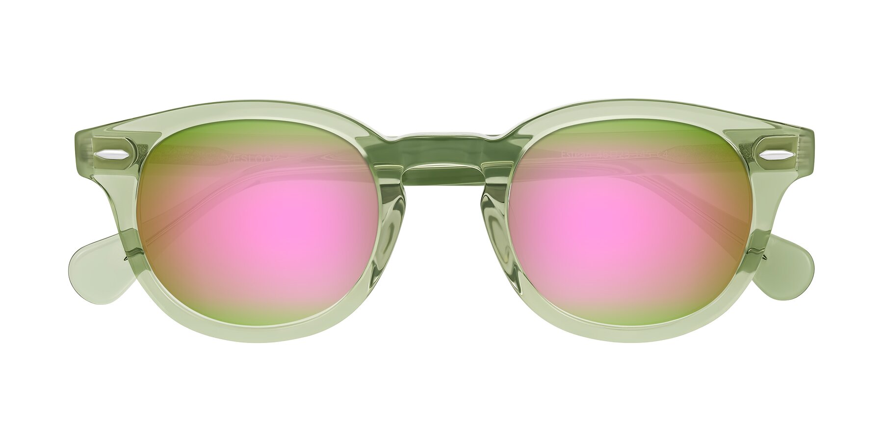 Folded Front of Estean in Transparent Green with Pink Mirrored Lenses