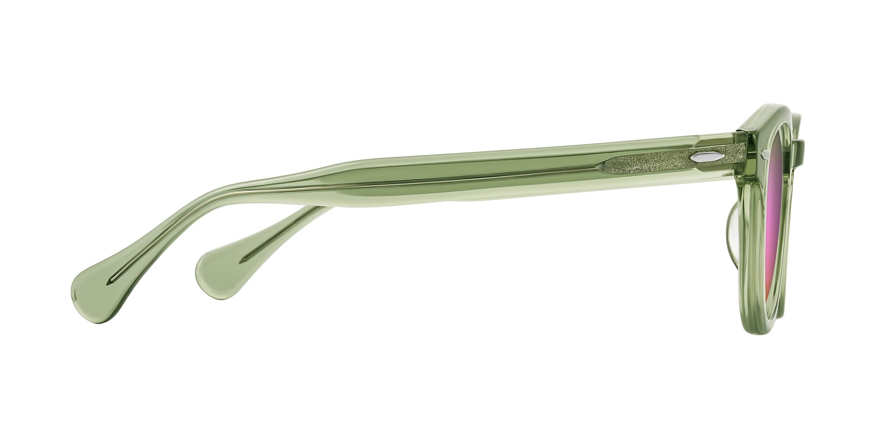 Side of Estean in Transparent Green with Pink Mirrored Lenses