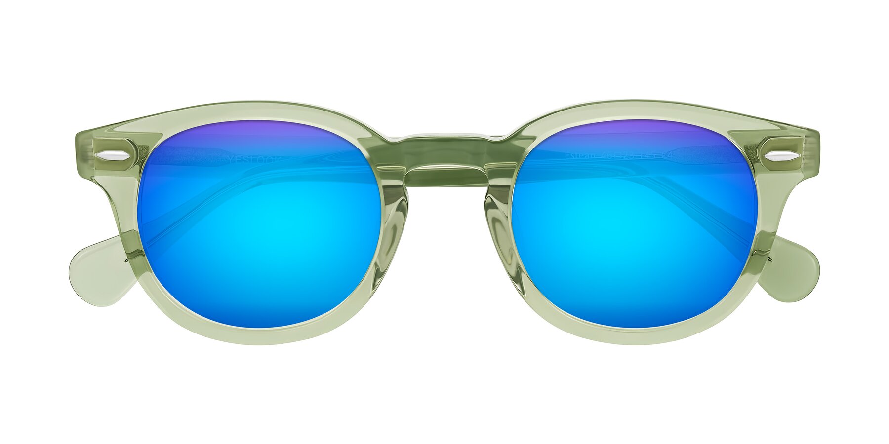 Folded Front of Estean in Transparent Green with Blue Mirrored Lenses