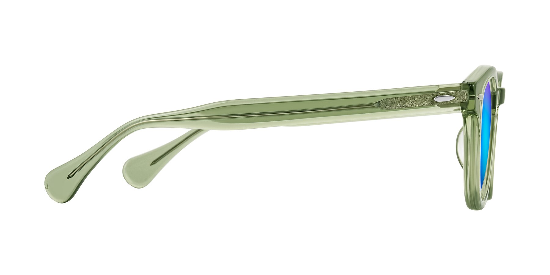 Side of Estean in Transparent Green with Blue Mirrored Lenses
