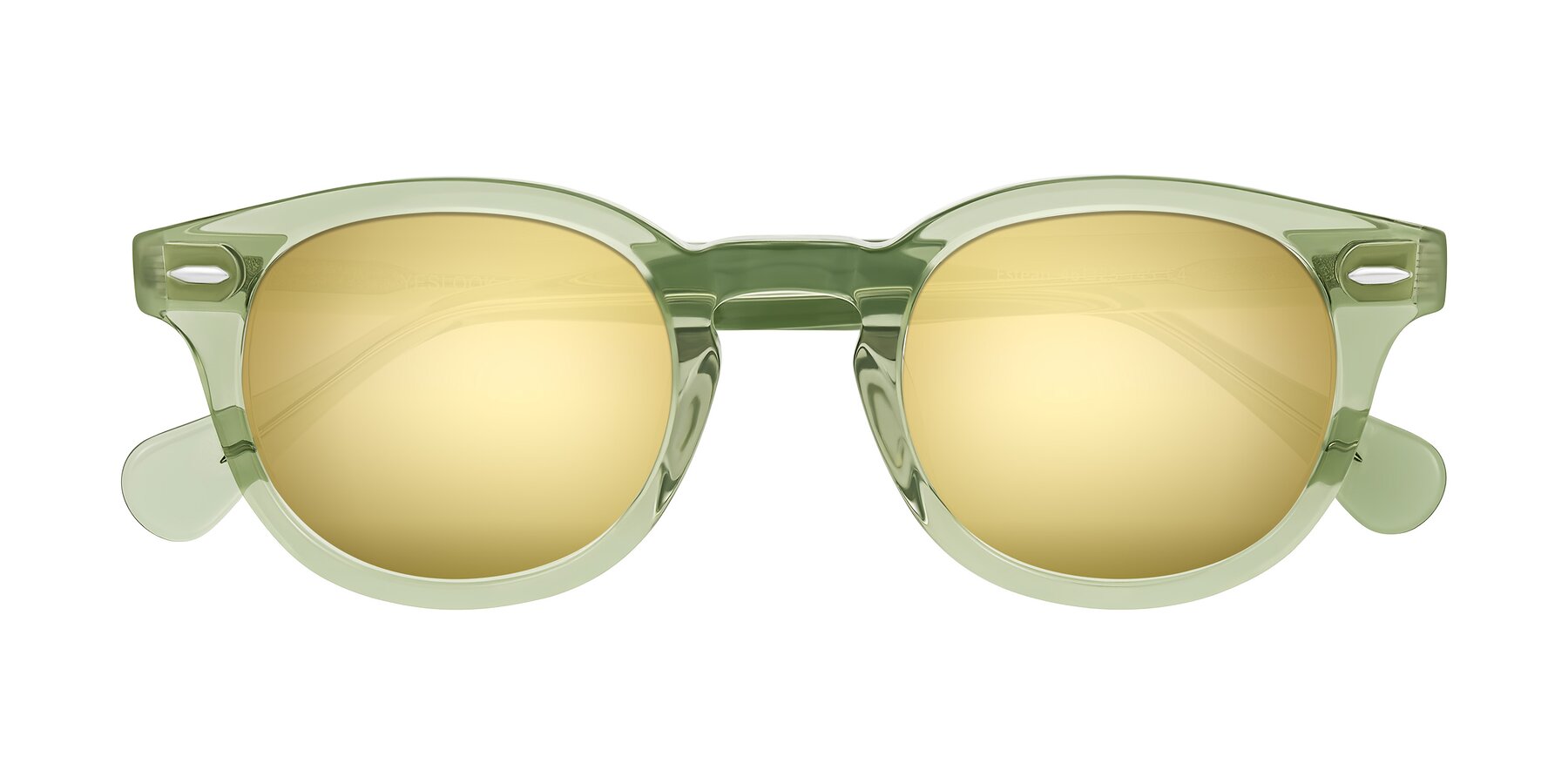 Folded Front of Estean in Transparent Green with Gold Mirrored Lenses