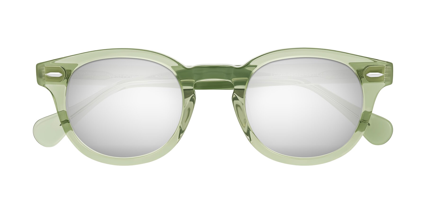 Folded Front of Estean in Transparent Green with Silver Mirrored Lenses