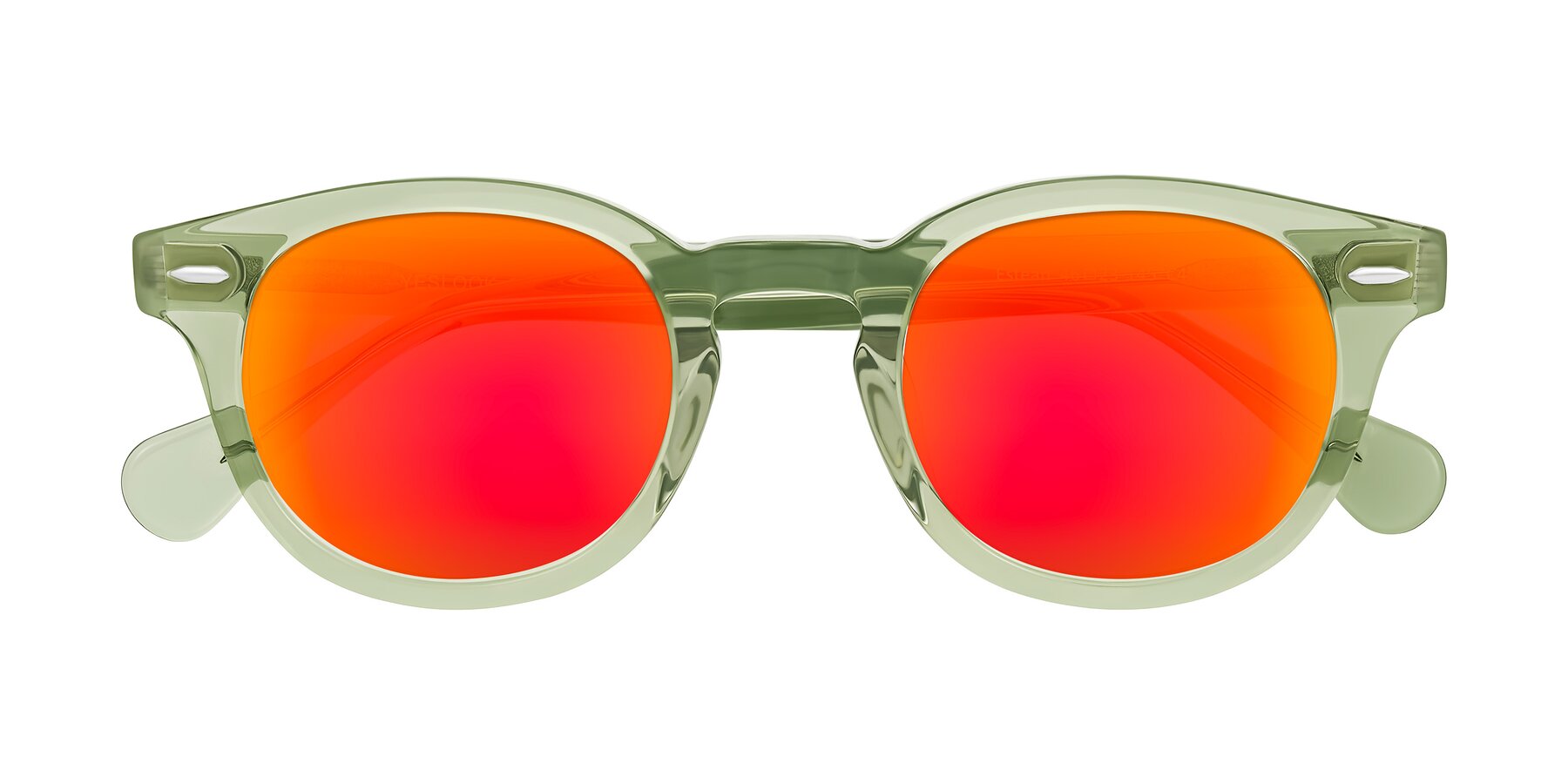Folded Front of Estean in Transparent Green with Red Gold Mirrored Lenses