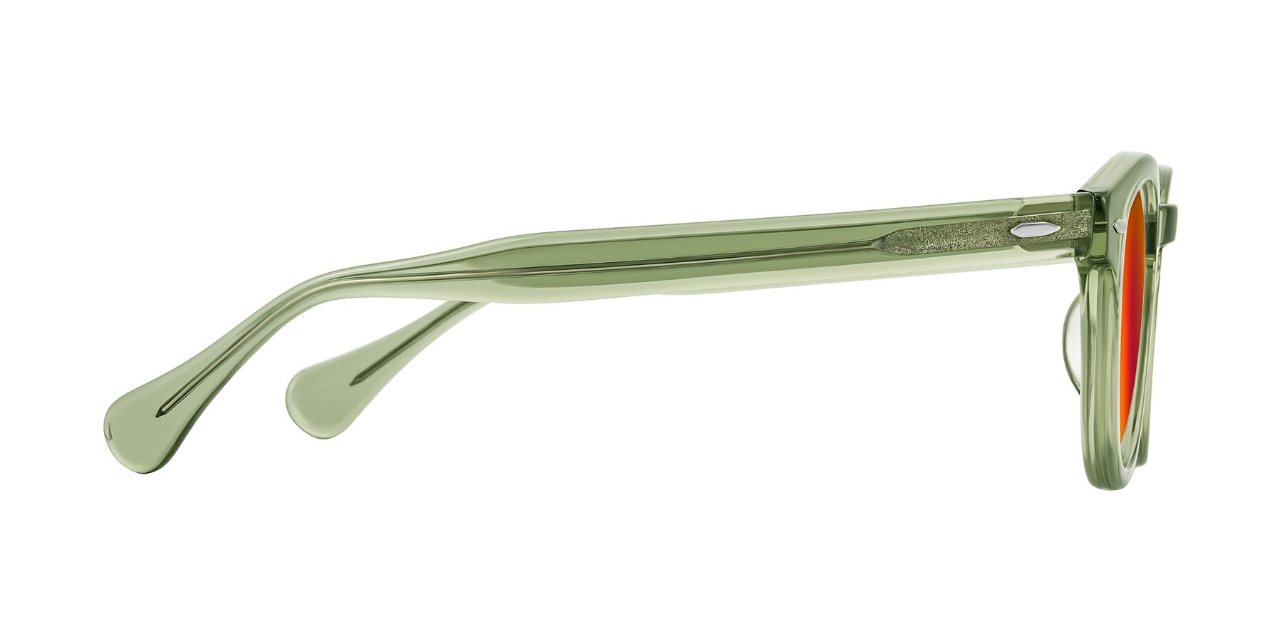 Side of Estean in Transparent Green with Red Gold Mirrored Lenses