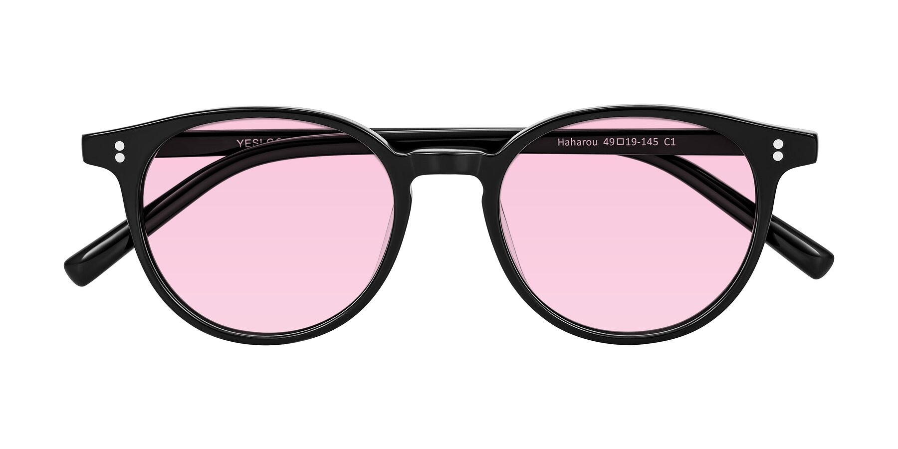 Folded Front of Haharou in Black with Light Pink Tinted Lenses