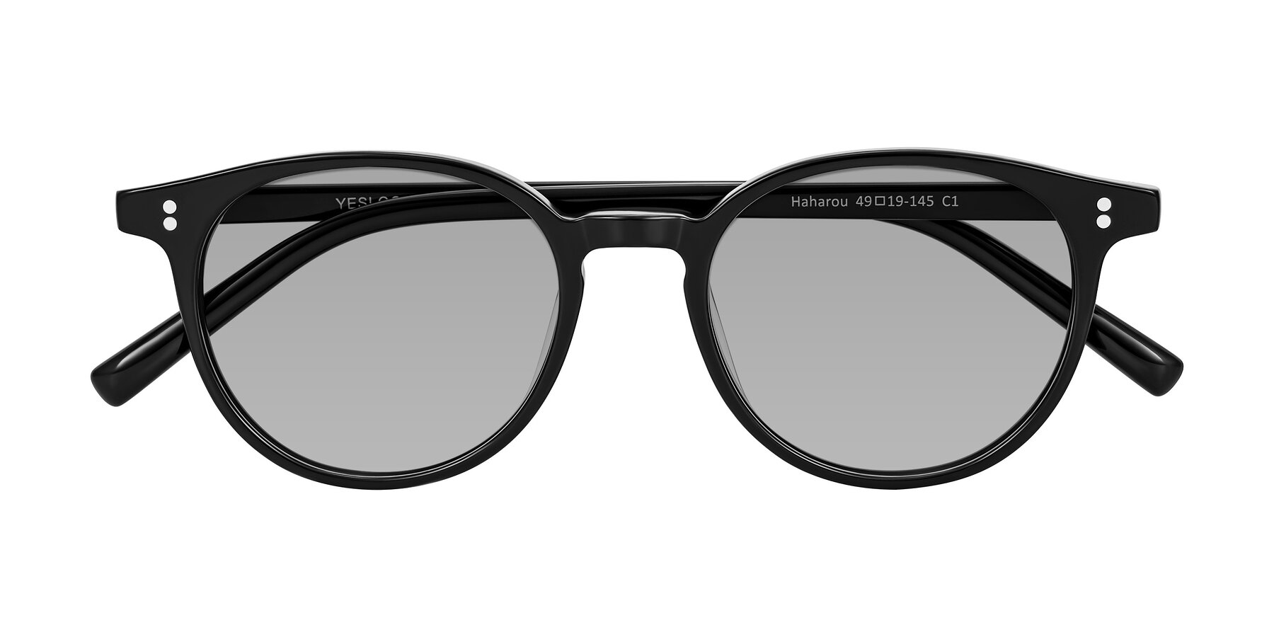 Folded Front of Haharou in Black with Light Gray Tinted Lenses