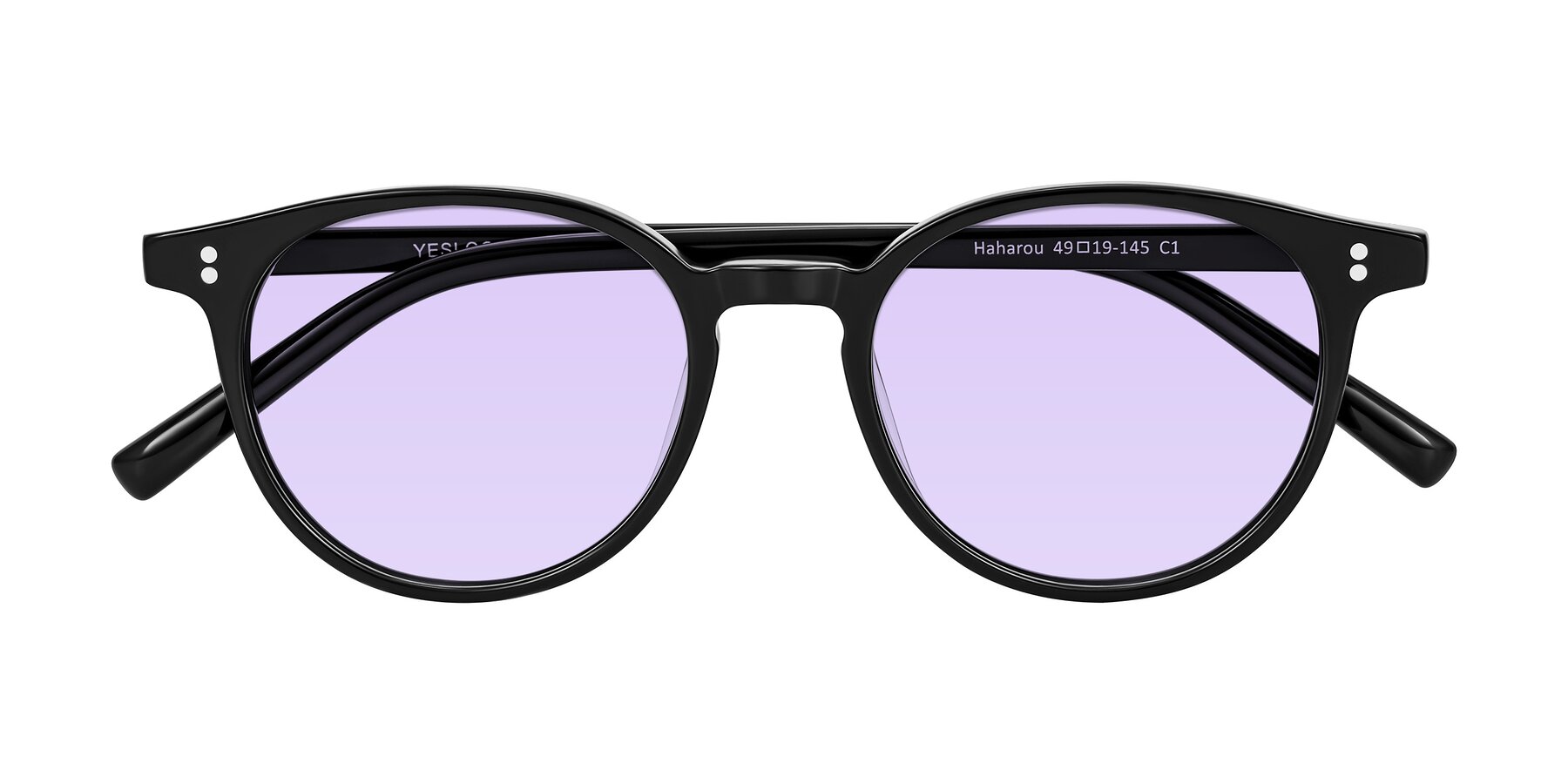 Folded Front of Haharou in Black with Light Purple Tinted Lenses
