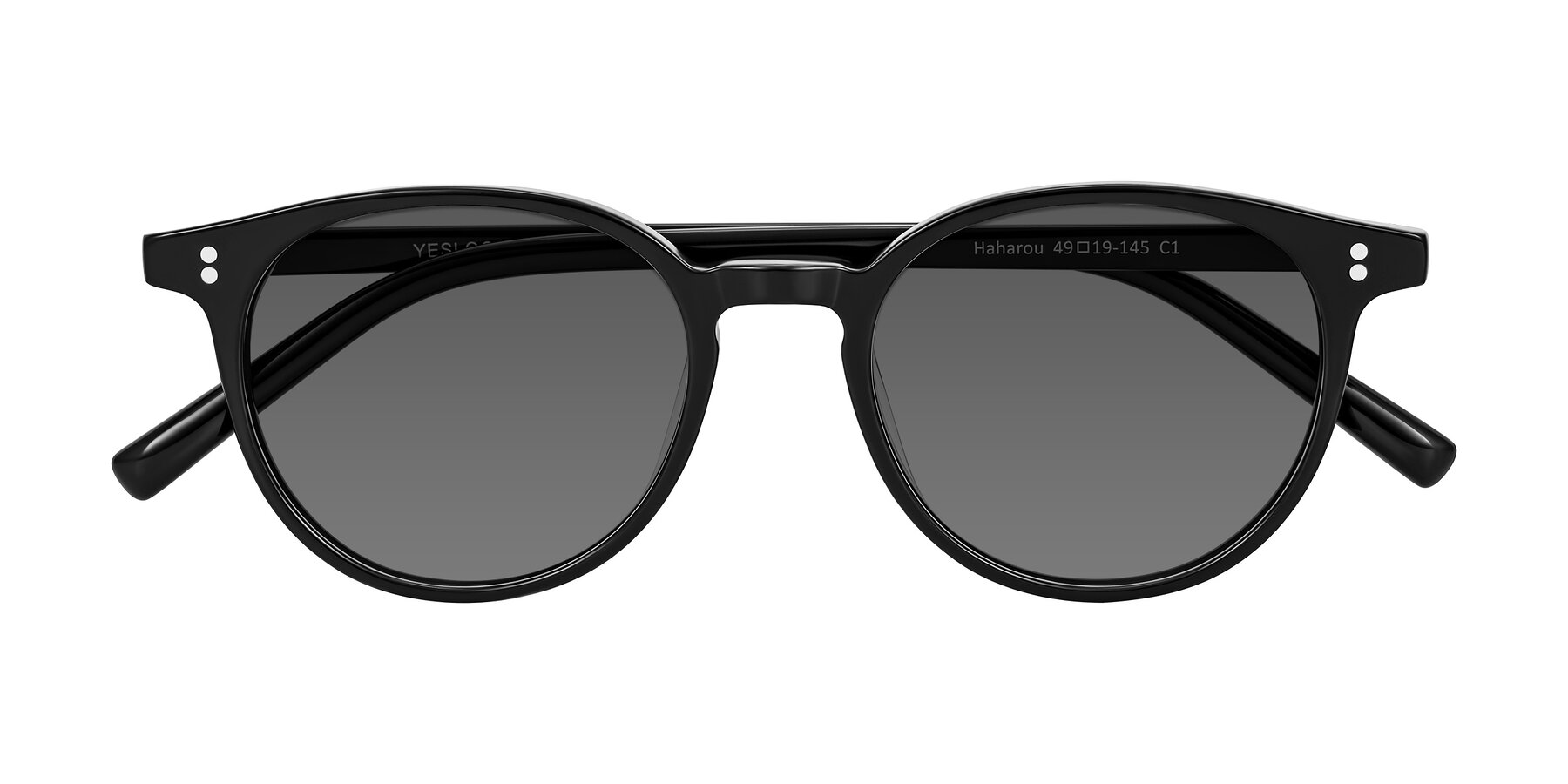 Folded Front of Haharou in Black with Medium Gray Tinted Lenses