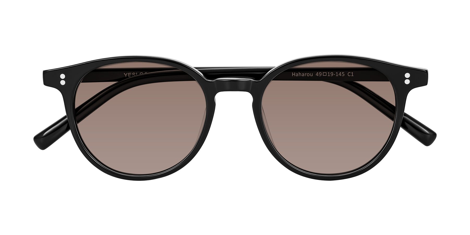 Folded Front of Haharou in Black with Medium Brown Tinted Lenses