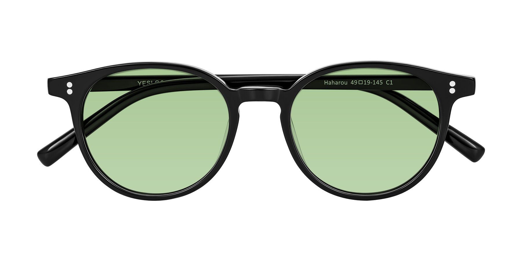 Folded Front of Haharou in Black with Medium Green Tinted Lenses