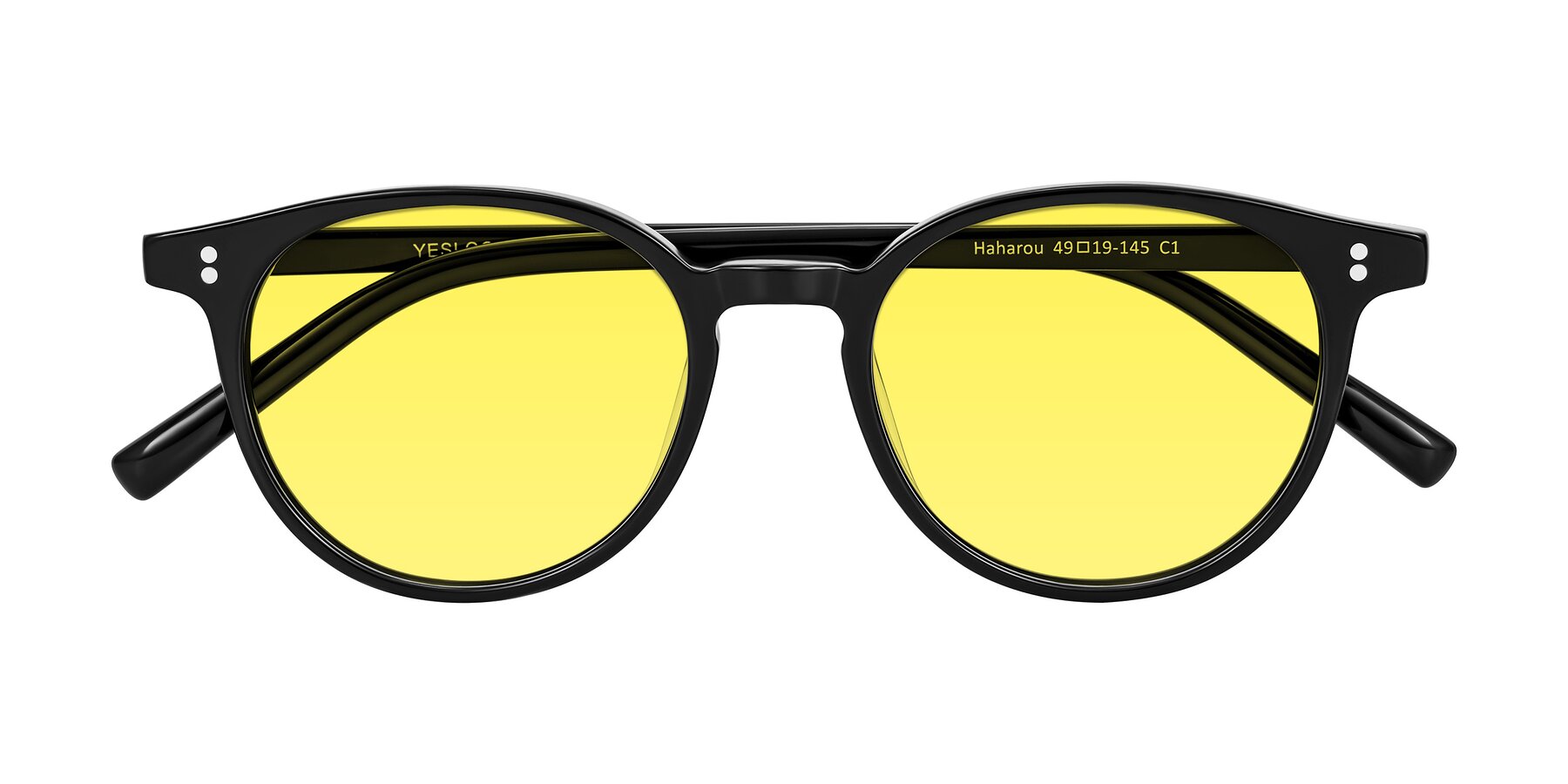 Folded Front of Haharou in Black with Medium Yellow Tinted Lenses