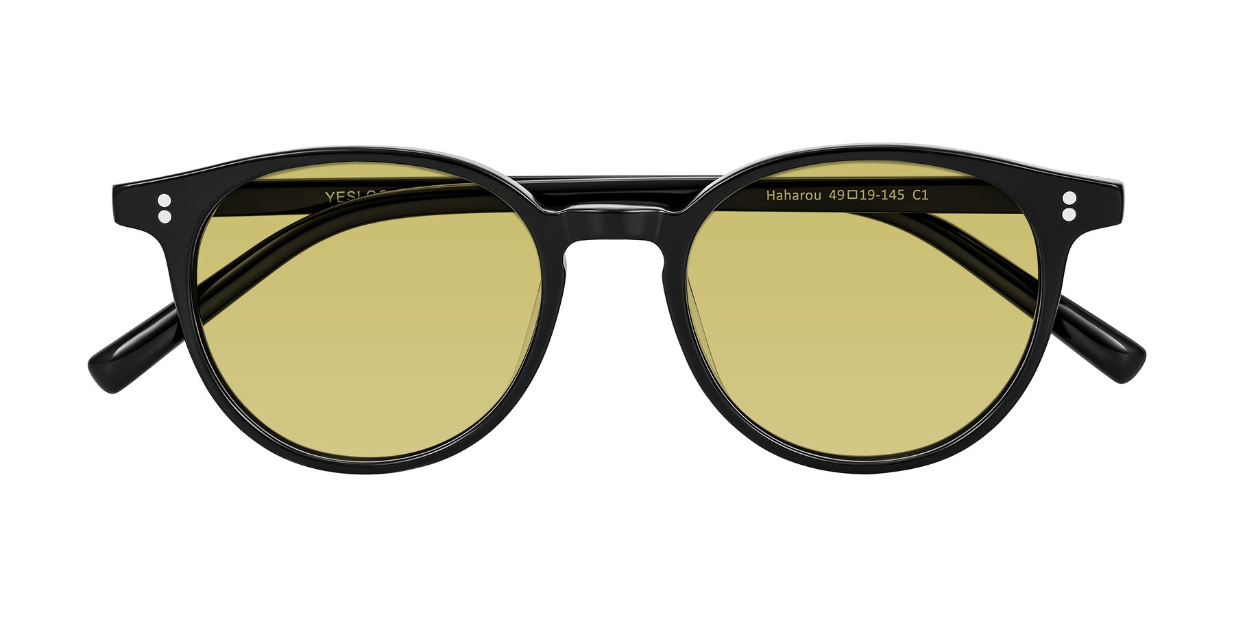 Folded Front of Haharou in Black with Medium Champagne Tinted Lenses
