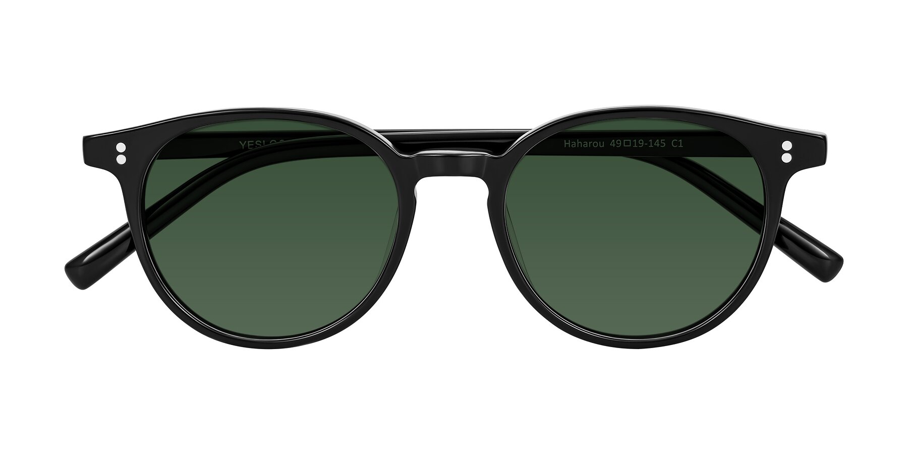 Folded Front of Haharou in Black with Green Tinted Lenses
