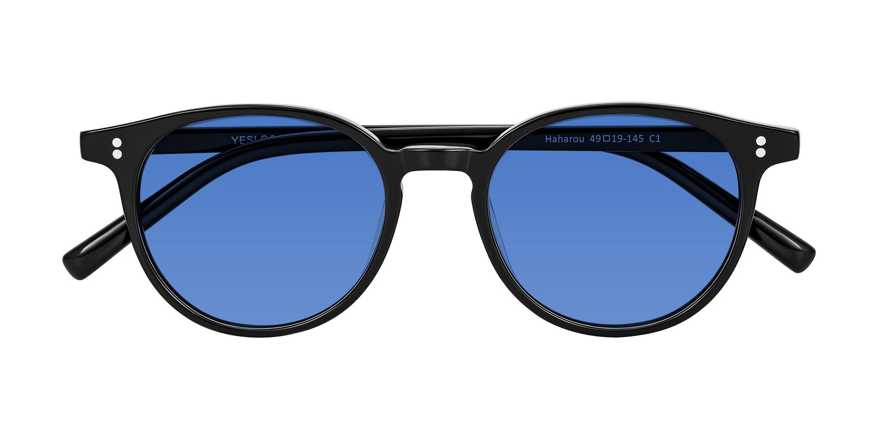 Folded Front of Haharou in Black with Blue Tinted Lenses