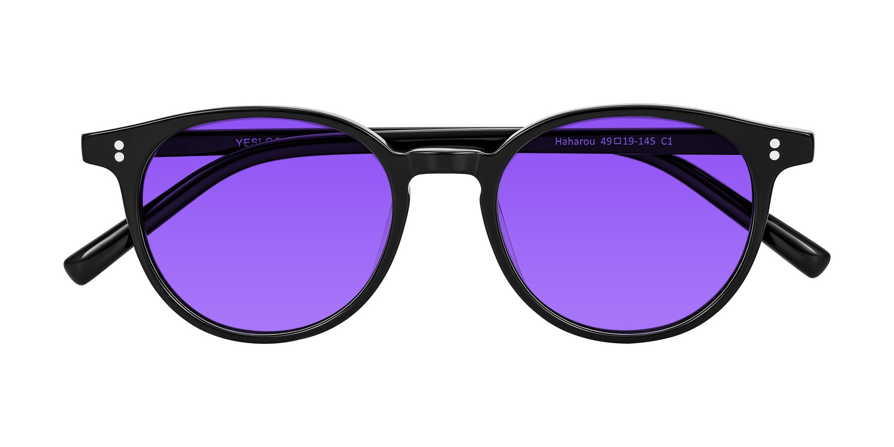 Folded Front of Haharou in Black with Purple Tinted Lenses
