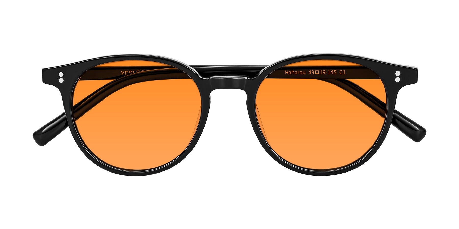 Folded Front of Haharou in Black with Orange Tinted Lenses