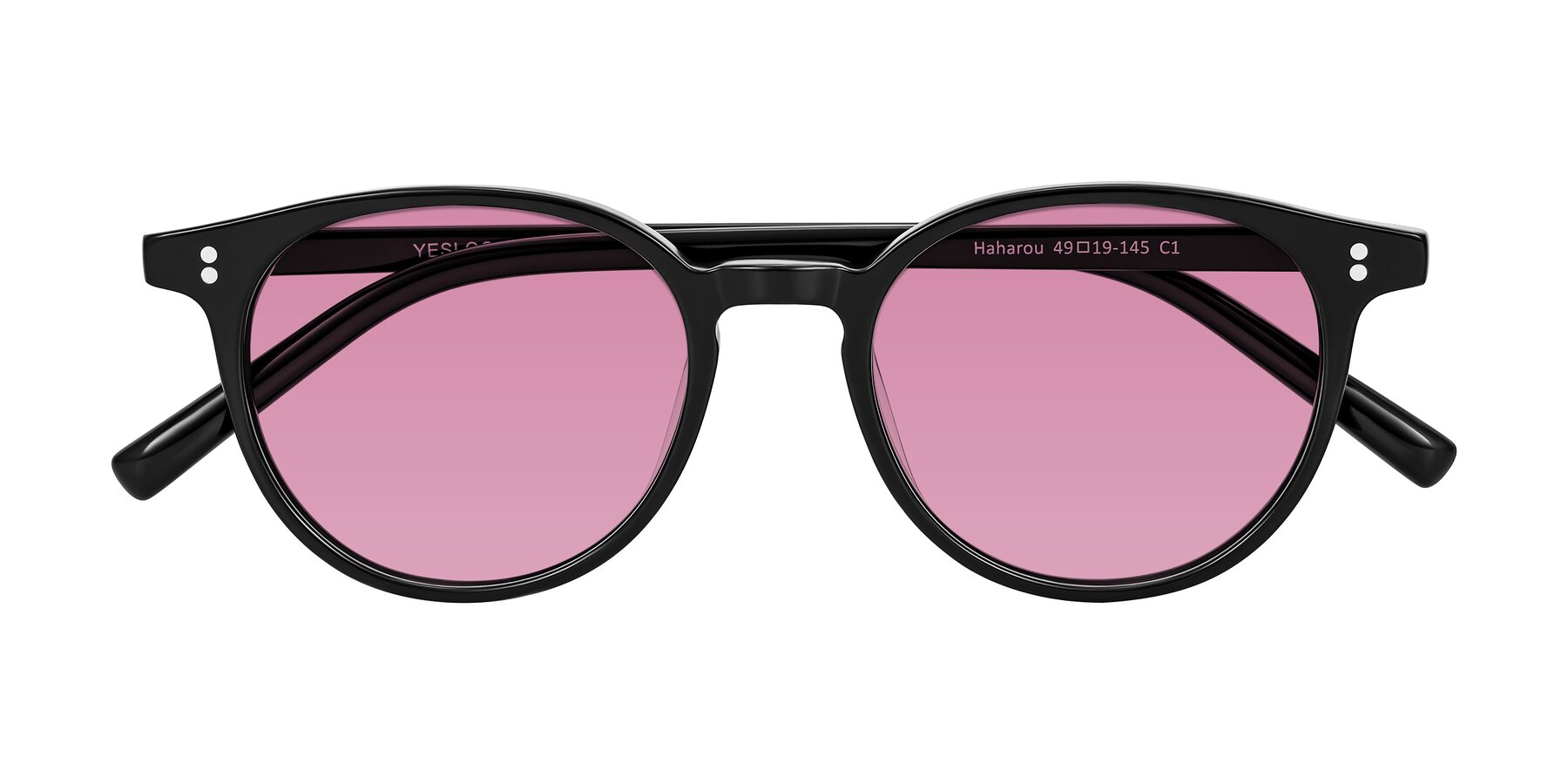Folded Front of Haharou in Black with Medium Wine Tinted Lenses