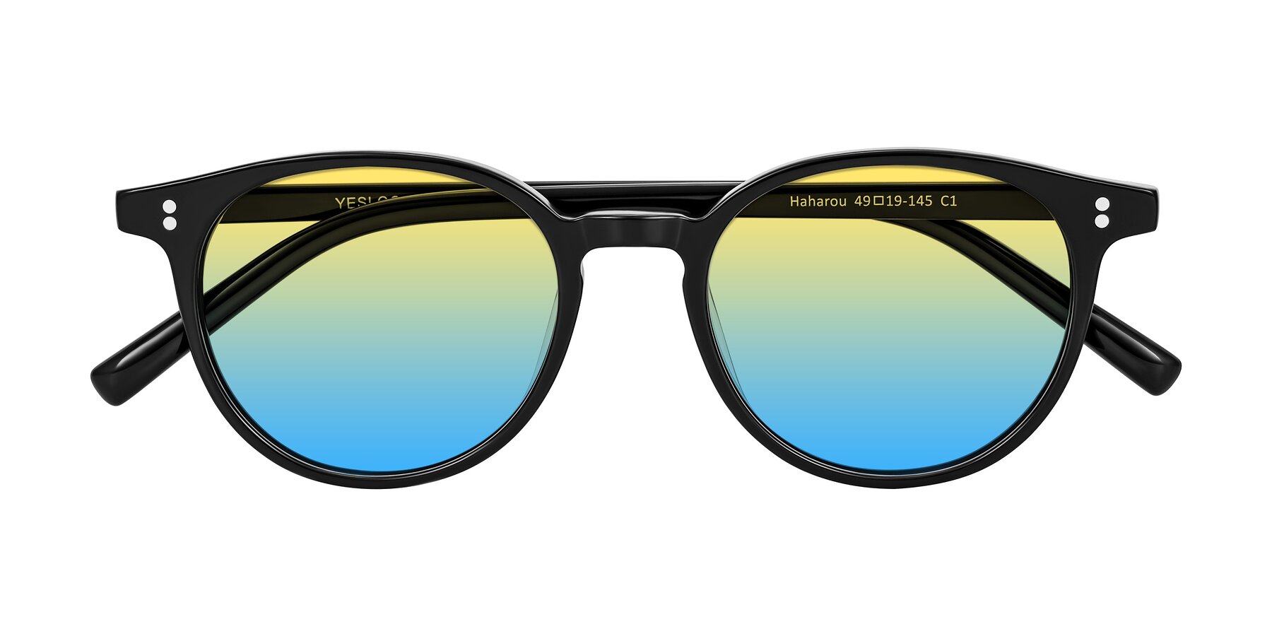 Folded Front of Haharou in Black with Yellow / Blue Gradient Lenses