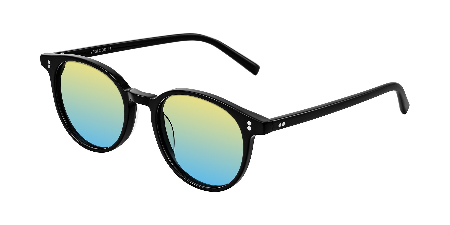 Angle of Haharou in Black with Yellow / Blue Gradient Lenses