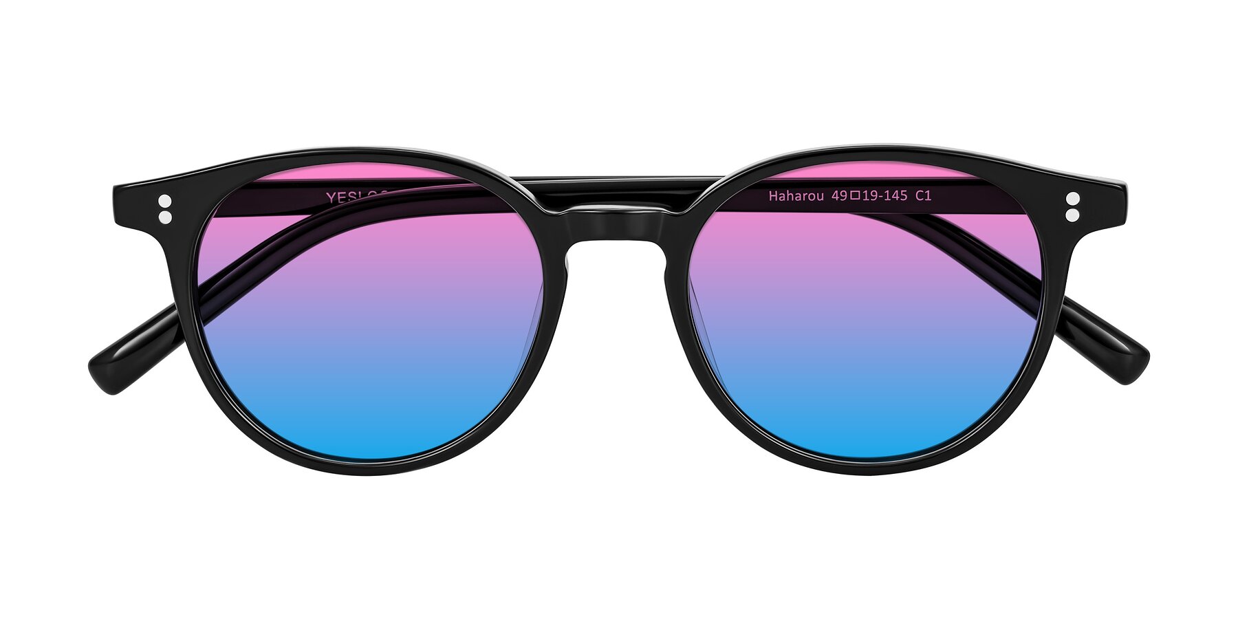 Folded Front of Haharou in Black with Pink / Blue Gradient Lenses