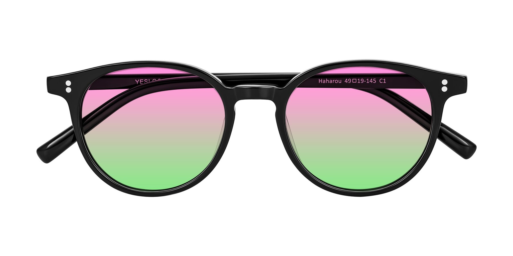 Folded Front of Haharou in Black with Pink / Green Gradient Lenses