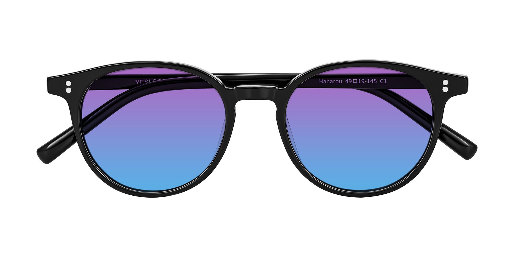 Folded Front of Haharou in Black with Purple / Blue Gradient Lenses