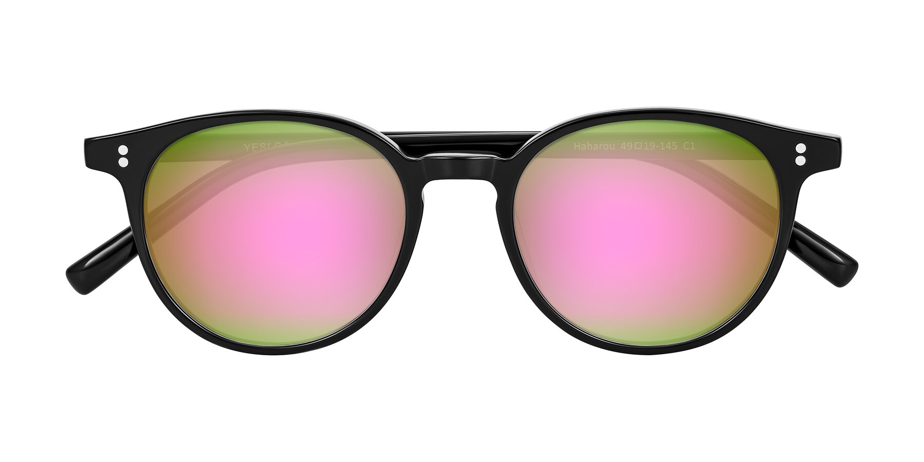 Folded Front of Haharou in Black with Pink Mirrored Lenses