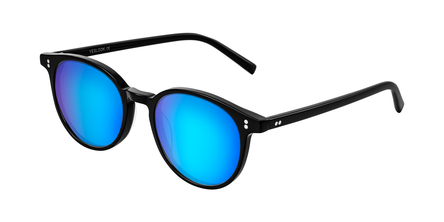 Angle of Haharou in Black with Blue Mirrored Lenses