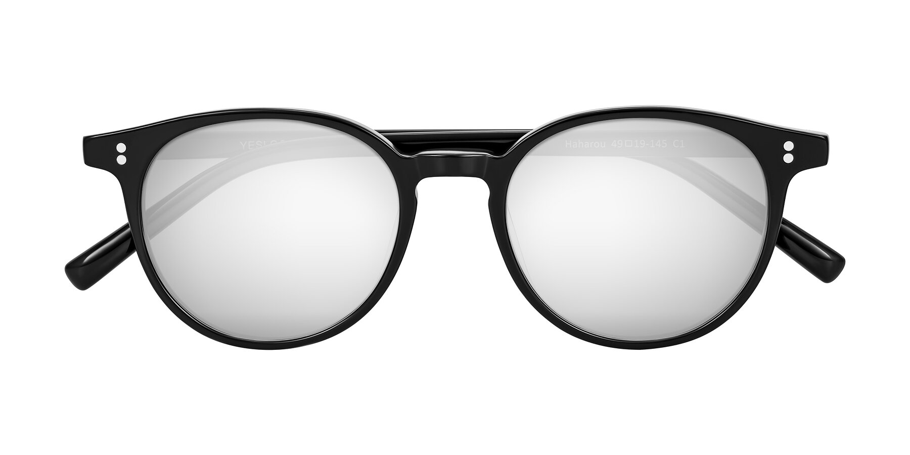Folded Front of Haharou in Black with Silver Mirrored Lenses