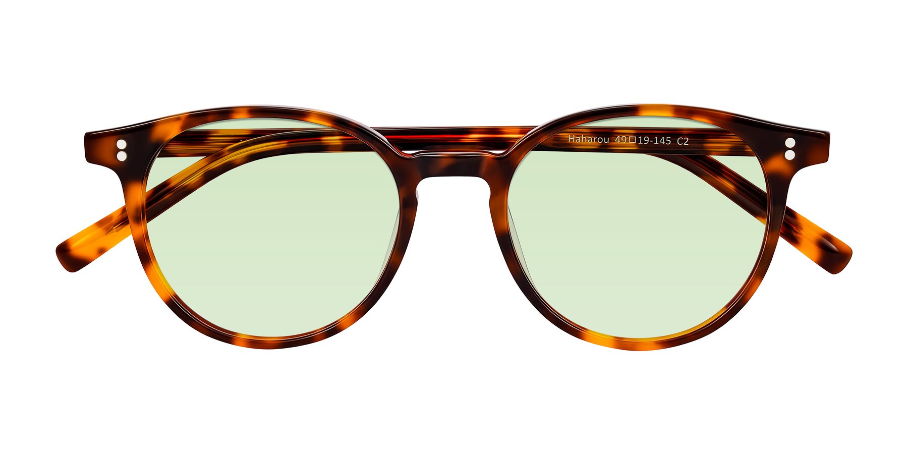 Folded Front of Haharou in Tortoise with Light Green Tinted Lenses